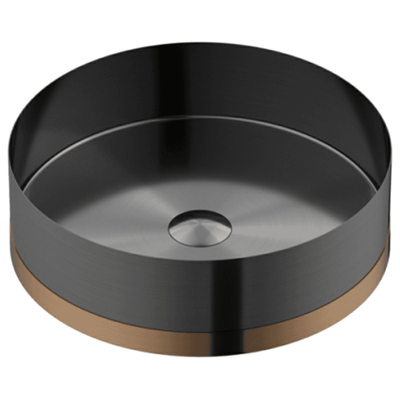 Cinox CCV350 Stainless Steel Round Vessel Bathroom Sink, 15-3/4" x 15-3/4" x 4-3/4", Gunmetal Gray/Brushed Copper Main - Image