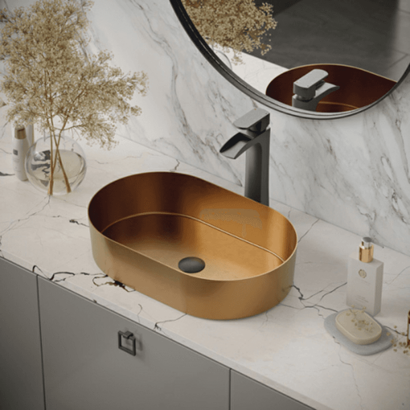 Cinox Stainless Steel Oval Vessel Bathroom Sink, 21-5/8" x 13-3/4" x 4-1/2", Brushed Copper Alt 1 - Image