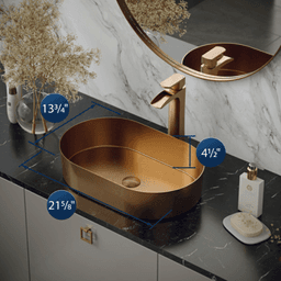 Cinox Stainless Steel Oval Vessel Bathroom Sink, 21-5/8" x 13-3/4" x 4-1/2", Brushed Copper Alt 3 - Image