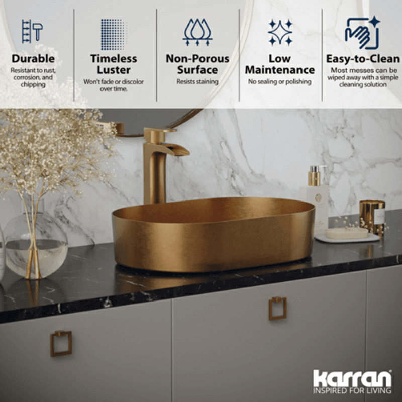 Cinox Stainless Steel Oval Vessel Bathroom Sink, 21-5/8" x 13-3/4" x 4-1/2", Gold Alt 4 - Image