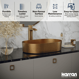 Cinox Stainless Steel Oval Vessel Bathroom Sink, 21-5/8" x 13-3/4" x 4-1/2", Gold Alt 4 - Image