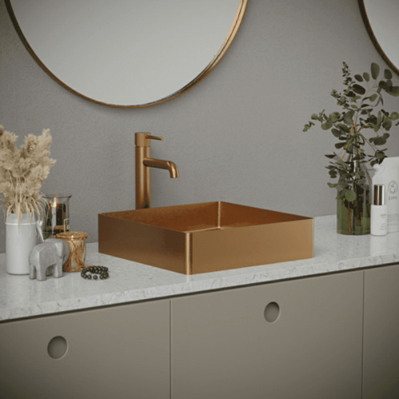 Cinox Stainless Steel Square Vessel Bathroom Sink, 15-3/4" x 15-3/4" x 3-7/8", Brushed Copper Alt 2 - Image