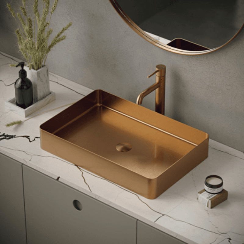 Cinox Stainless Steel Rectangular Vessel Bathroom Sink, 23-5/8" x 15-3/4" x 3-7/8", Brushed Copper Alt 1 - Image