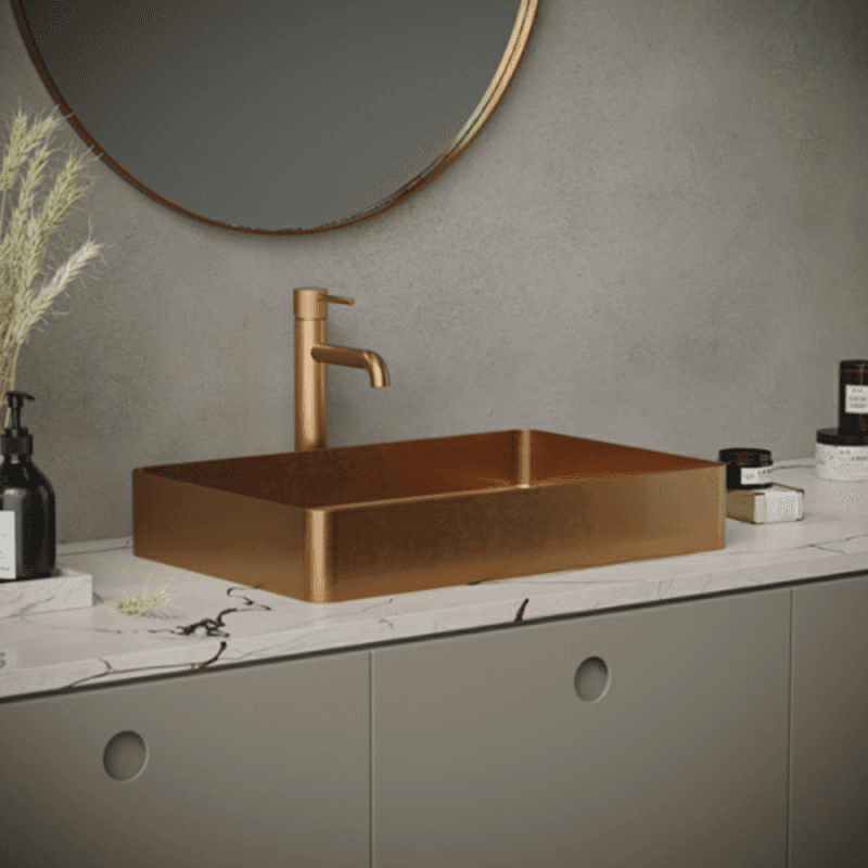 Cinox Stainless Steel Rectangular Vessel Bathroom Sink, 23-5/8" x 15-3/4" x 3-7/8", Brushed Copper Alt 2 - Image