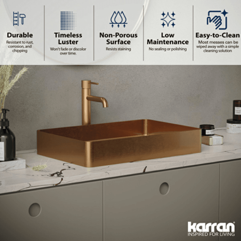 Cinox Stainless Steel Rectangular Vessel Bathroom Sink, 23-5/8" x 15-3/4" x 3-7/8", Brushed Copper Alt 4 - Image
