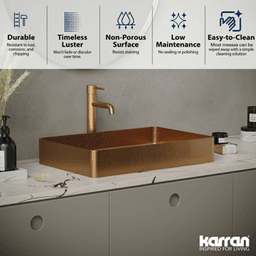 Cinox Stainless Steel Rectangular Vessel Bathroom Sink, 23-5/8" x 15-3/4" x 3-7/8", Brushed Copper Alt 4 - Image