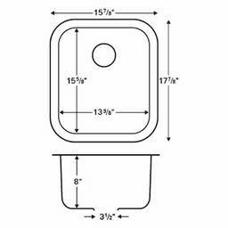 Seamless Undermount Sink for Laminate and Solid Surface with 18 Gauge Single Bowl and 15-7/8" x 17-7/8" x 8 Size