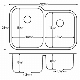 Karran Edge 300 Stainless Steel Undermount Double Bowl Kitchen Sink 32-3/8" x 21-1/8" x 8-3/8