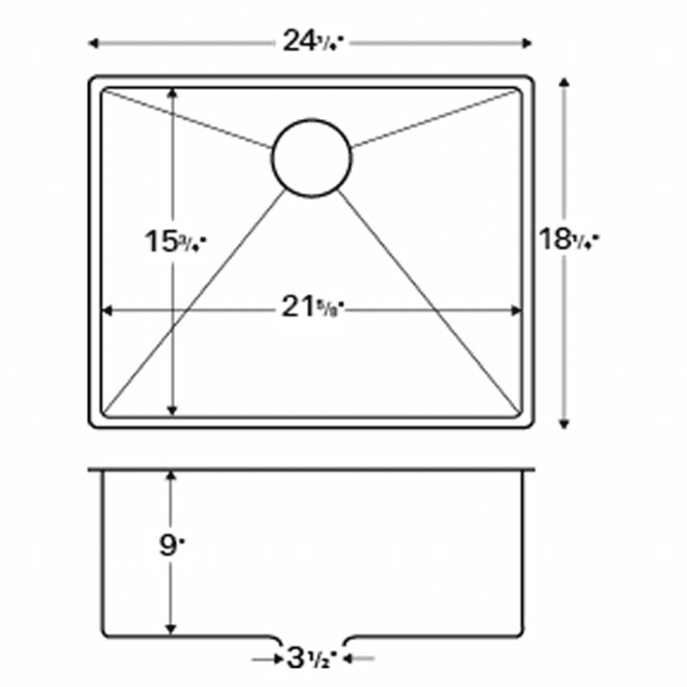 Karran Edge 400 Stainless Steel Kitchen Sink Undermount 18G Single Bowl 24-1/4"x18-1/4"x9"