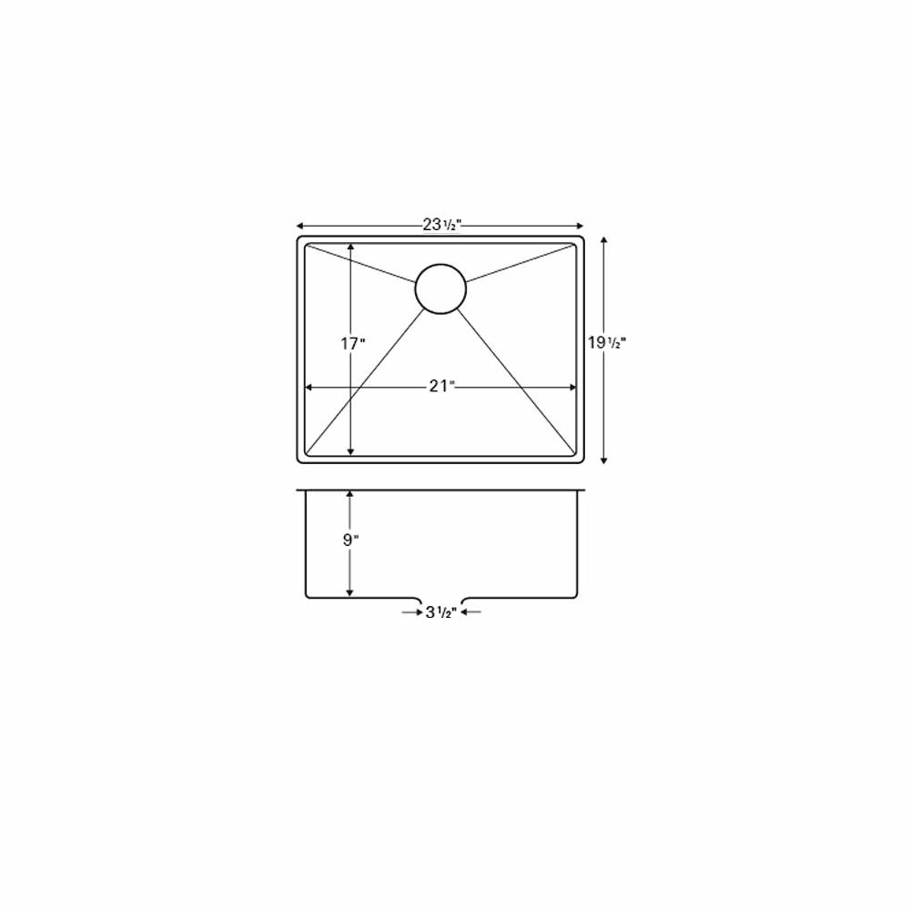 Karran Edge 520 Stainless Steel Undermount Single Bowl Kitchen Sink - Top View