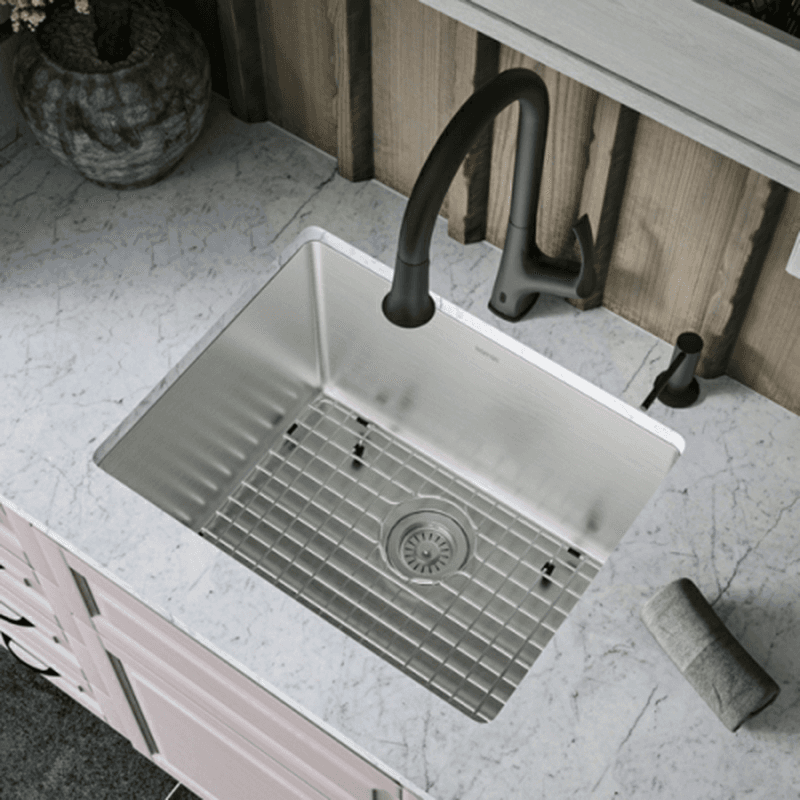 Elite Stainless Steel Undermount 16G Single Bowl Kitchen Sink Kit, 23" x 18" x 14" Alt 1 - Image