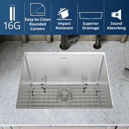Elite Stainless Steel Undermount 16G Single Bowl Kitchen Sink Kit, 23" x 18" x 14" Alt 4 - Image