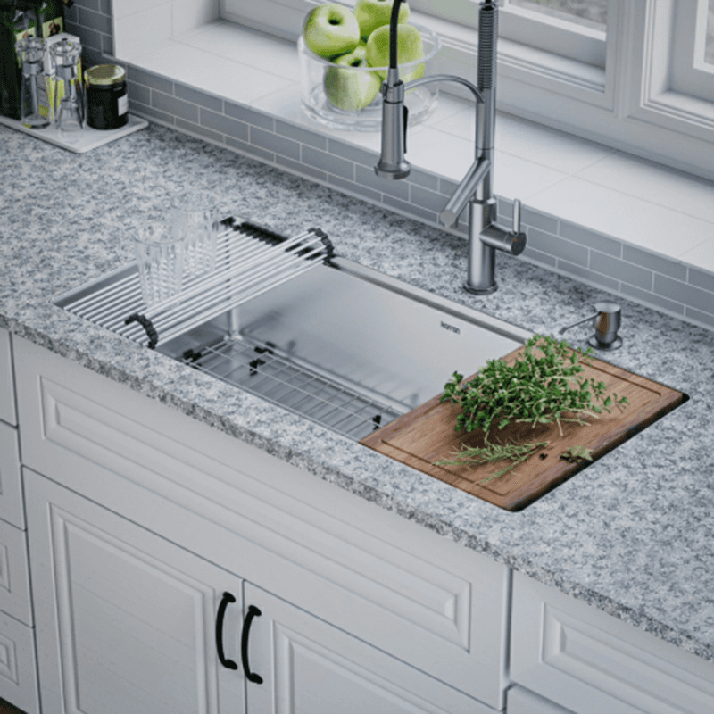 Edge Seamless Stainless Steel Undermount Large Single Bowl Workstation Kitchen Sink, 32-1/2" x 18-1/4" x 10" Alt 1 - Image