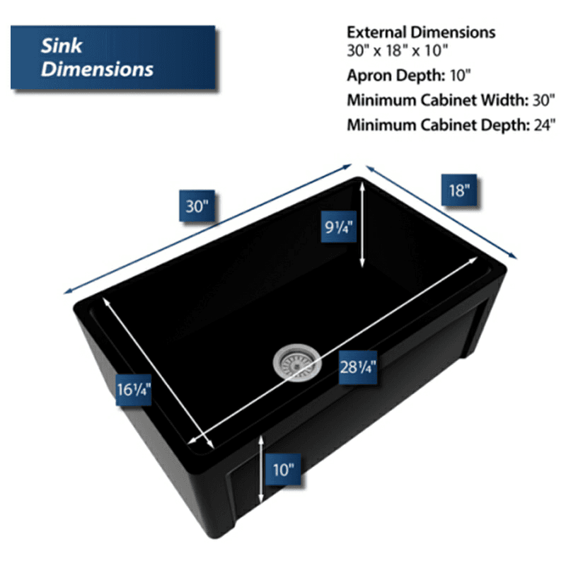 Fireclay Single Bowl Panel Front Farmhouse Kitchen Sink Kit with Reversible Apron Front, 30" x 18" x 10", Matte Black Alt 11 - Image