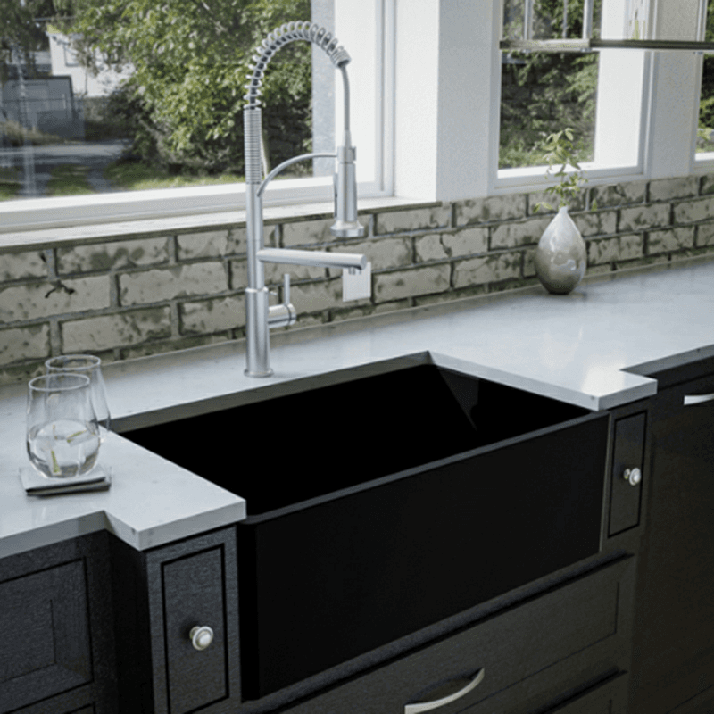 Fireclay Single Bowl Panel Front Farmhouse Kitchen Sink Kit with Reversible Apron Front, 30" x 18" x 10", Matte Black Alt 2 - Image