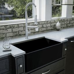 Fireclay Single Bowl Panel Front Farmhouse Kitchen Sink Kit with Reversible Apron Front, 30" x 18" x 10", Matte Black Alt 2 - Image