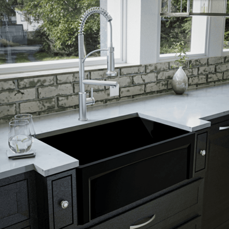 Fireclay Single Bowl Panel Front Farmhouse Kitchen Sink Kit with Reversible Apron Front, 30" x 18" x 10", Matte Black Alt 4 - Image