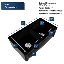 Fireclay Double Bowl Panel Front Farmhouse Kitchen Sink Kit with Reversible Apron Front, 33" x 18" x 10", Matte Black Alt 11 - Image