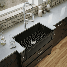 Fireclay Single Bowl Panel Front Farmhouse Kitchen Sink Kit with Reversible Apron Front, 33" x 18" x 10", Matte Black Alt 1 - Image