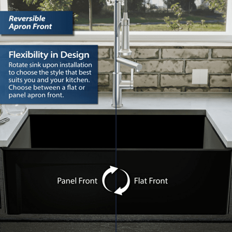 Fireclay Single Bowl Panel Front Farmhouse Kitchen Sink Kit with Reversible Apron Front, 33" x 18" x 10", Matte Black Alt 10 - Image