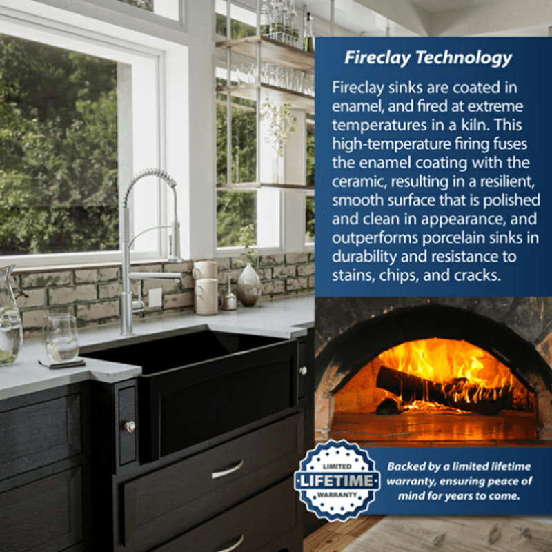 Fireclay Single Bowl Panel Front Farmhouse Kitchen Sink Kit with Reversible Apron Front, 33" x 18" x 10", Matte Black Alt 11 - Image