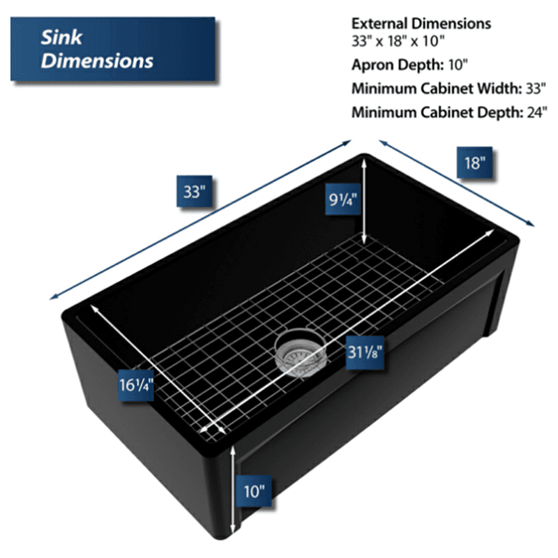 Fireclay Single Bowl Panel Front Farmhouse Kitchen Sink Kit with Reversible Apron Front, 33" x 18" x 10", Matte Black Alt 12 - Image