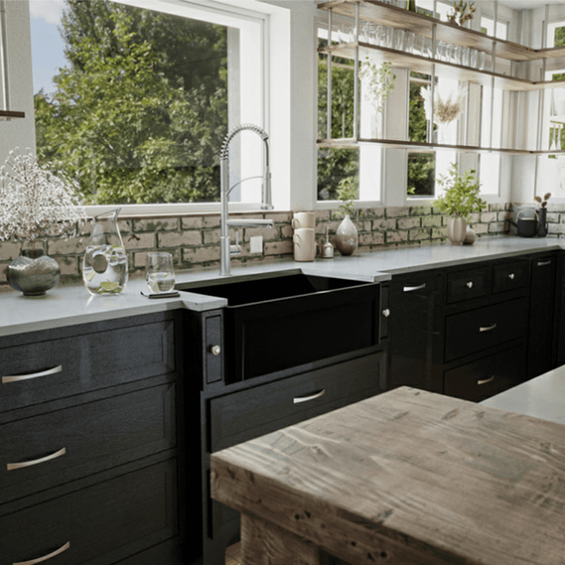 Fireclay Single Bowl Panel Front Farmhouse Kitchen Sink Kit with Reversible Apron Front, 33" x 18" x 10", Matte Black Alt 3 - Image