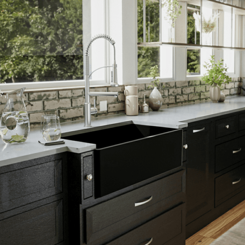 Fireclay Single Bowl Panel Front Farmhouse Kitchen Sink Kit with Reversible Apron Front, 33" x 18" x 10", Matte Black Alt 4 - Image