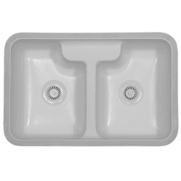 Karran Hampton Acrylic Undermount Double Bowl Kitchen Sink in White, 31-3/4" x 20-3/4" x 8-3/4" - Angled view