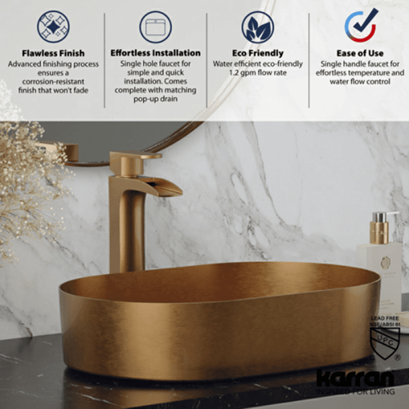 Kassel Single-Handle Single Hole Vessel Bathroom Faucet with Matching Pop-up Drain, Brushed Copper Alt 5 - Image