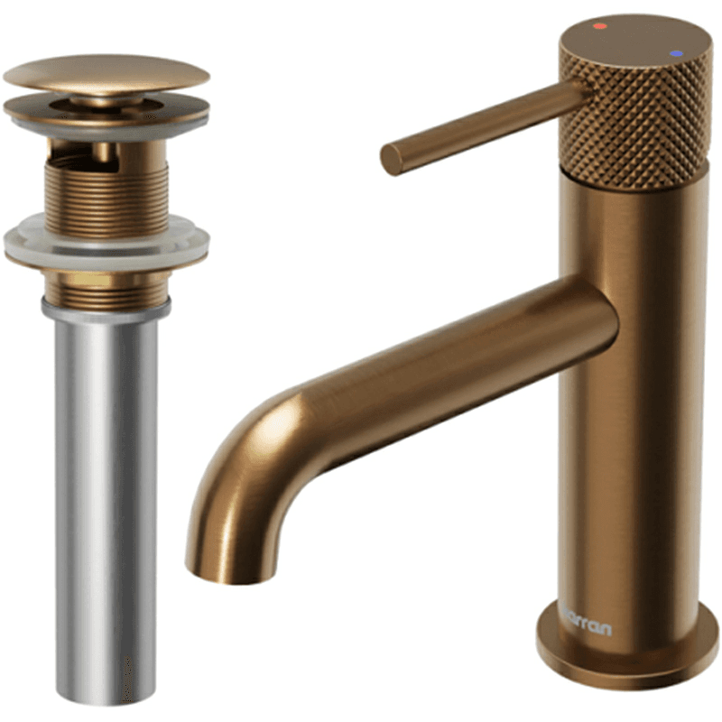 Tryst Single-Handle Single Hole Basin Bathroom Faucet with Matching Pop-up Drain, Brushed Copper Alt 1 - Image