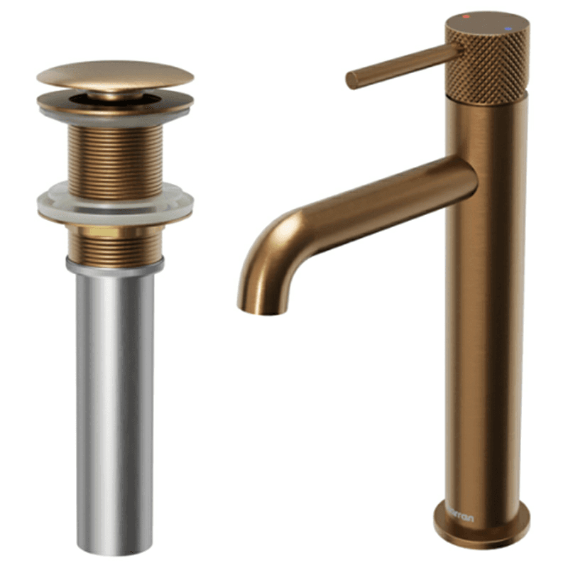 Tryst Single-Handle Single Hole Vessel Bathroom Faucet with Matching Pop-up Drain, Brushed Copper Alt 1 - Image