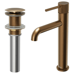 Tryst Single-Handle Single Hole Vessel Bathroom Faucet with Matching Pop-up Drain, Brushed Copper Alt 1 - Image