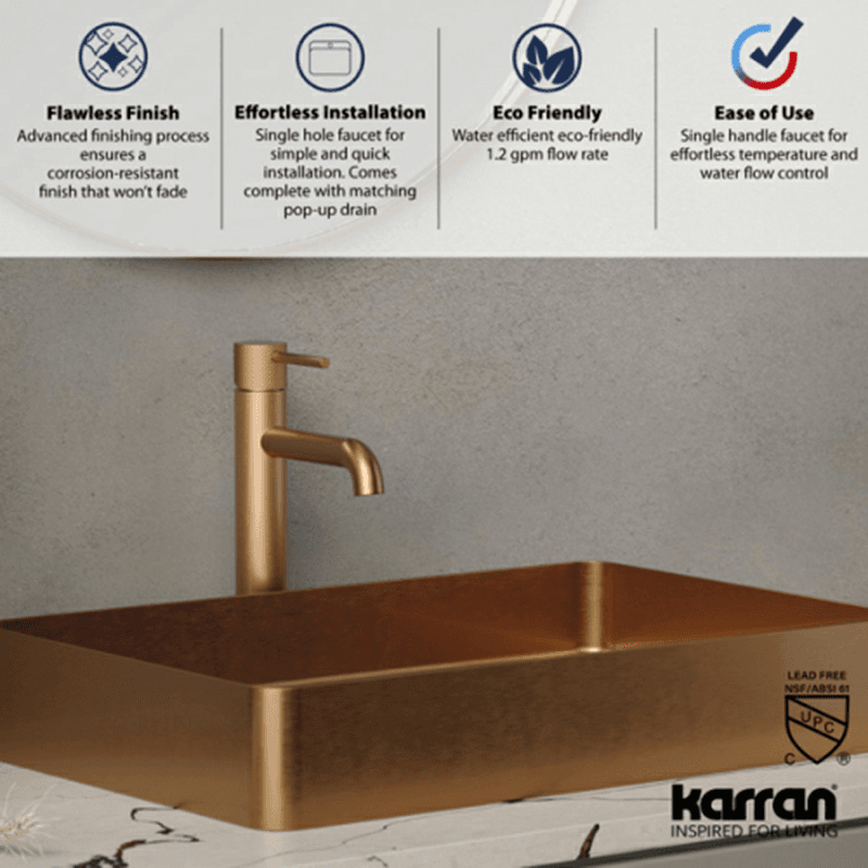 Tryst Single-Handle Single Hole Vessel Bathroom Faucet with Matching Pop-up Drain, Brushed Copper Alt 5 - Image