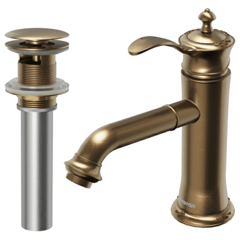 Vineyard Single-Handle Single Hole Basin Bathroom Faucet with Matching Pop-up Drain, Brushed Copper Alt 1 - Image