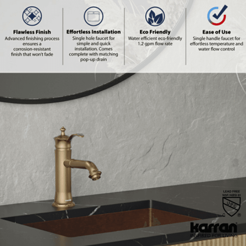 Vineyard Single-Handle Single Hole Basin Bathroom Faucet with Matching Pop-up Drain, Brushed Copper Alt 5 - Image