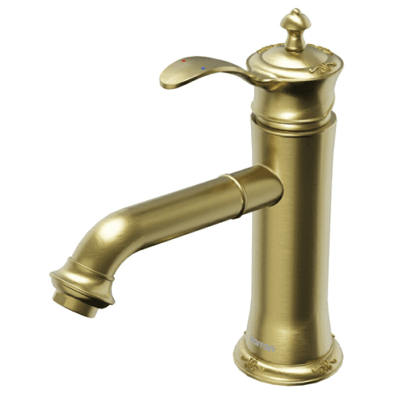 Vineyard Single-Handle Single Hole Basin Bathroom Faucet with Matching Pop-up Drain, Brushed Gold Main - Image