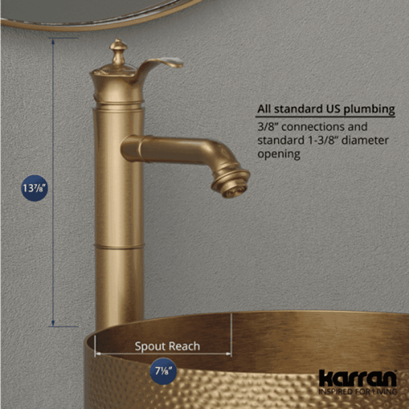 Vineyard Single-Handle Single Hole Vessel Bathroom Faucet with Matching Pop-up Drain, Brushed Copper Alt 4 - Image
