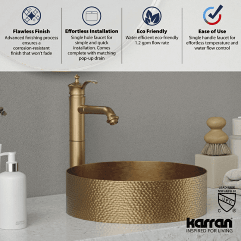 Vineyard Single-Handle Single Hole Vessel Bathroom Faucet with Matching Pop-up Drain, Brushed Copper Alt 5 - Image