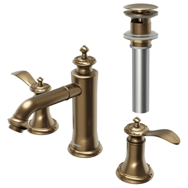 Vineyard Double-Handle Three Hole Widespread Bathroom Faucet with Matching Pop-up Drain, Brushed Copper Alt 1 - Image