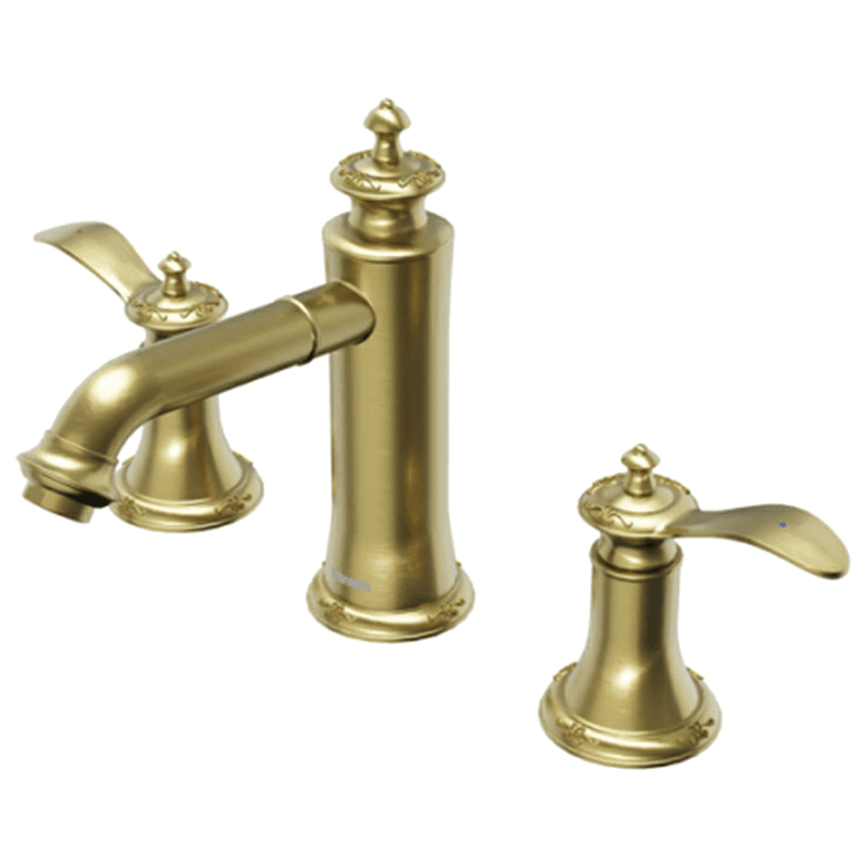 Vineyard Double-Handle Three Hole Widespread Bathroom Faucet with Matching Pop-up Drain, Brushed Gold Main - Image