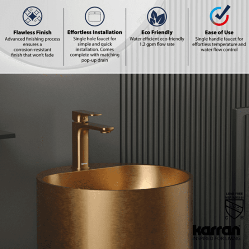 Venda Single-Handle Single Hole Basin Bathroom Faucet with Matching Pop-up Drain, Brushed Copper Alt 5 - Image