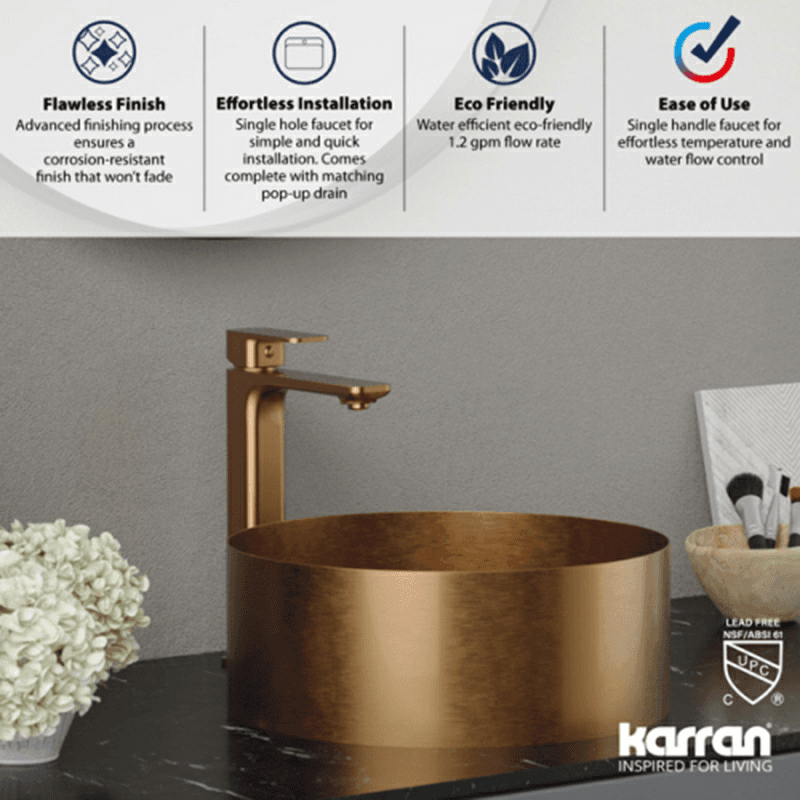 Venda Single-Handle Single Hole Vessel Bathroom Faucet with Matching Pop-up Drain, Brushed Copper Alt 5 - Image
