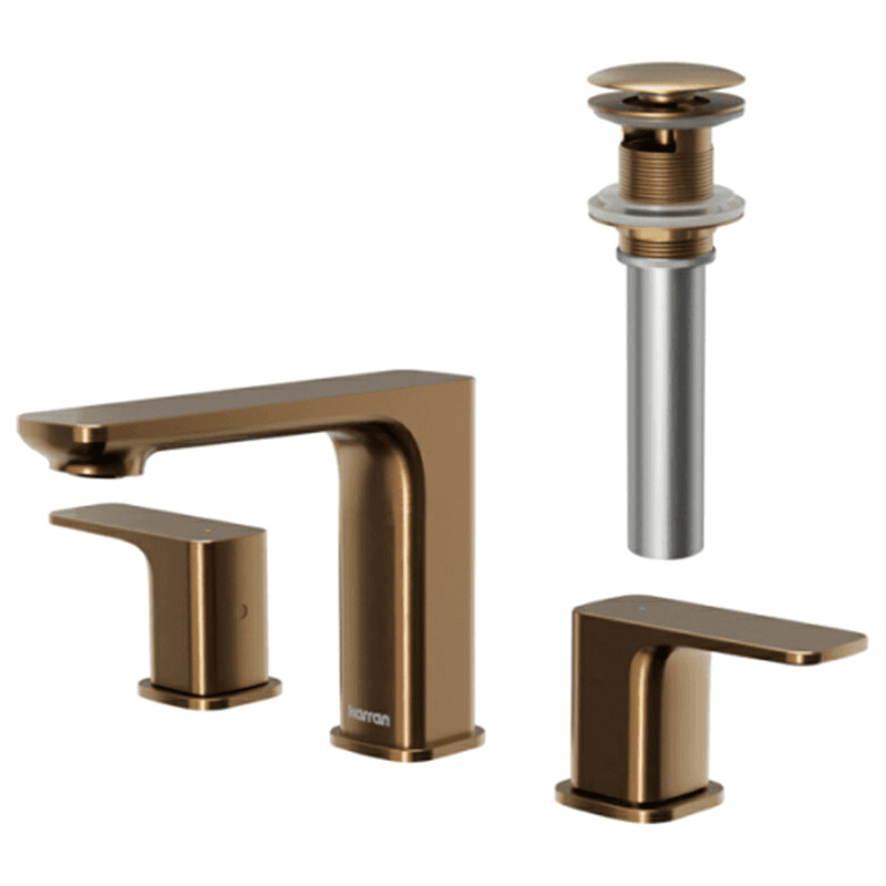 Venda Double-Handle Three Hole Widespread Bathroom Faucet with Matching Pop-up Drain, Brushed Copper Alt 1 - Image