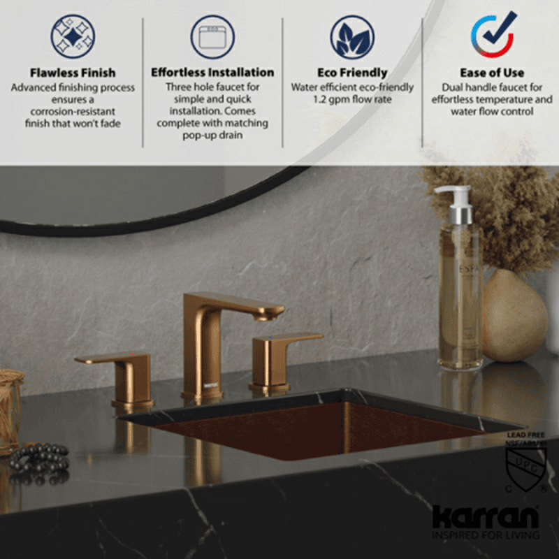 Venda Double-Handle Three Hole Widespread Bathroom Faucet with Matching Pop-up Drain, Brushed Copper Alt 5 - Image
