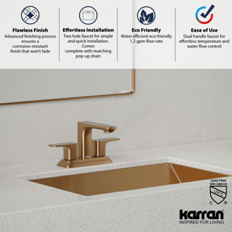 Venda Double-Handle Two Hole Centerset Faucet Bathroom Faucet with Matching Pop-up Drain, Gold Alt 5 - Image