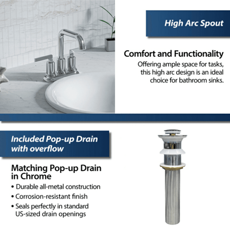 Gillingham Double-Handle 4" Centerset Bathroom Faucet with Matching Pop-up Drain, Gold Alt 6 - Image