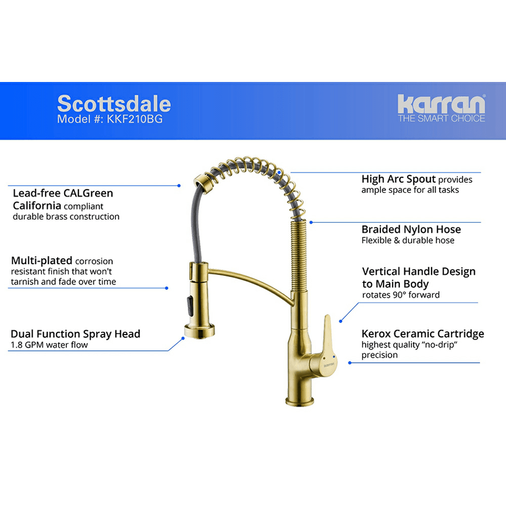 Karran Scottsdale Kitchen Faucet Chrome Hot and Cold Water Lines