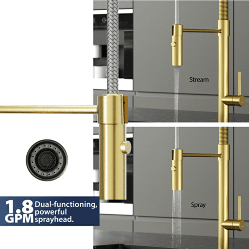 Bluffton Single-Handle Pull-Down Sprayer Kitchen Faucet, Brushed Gold Alt 5 - Image