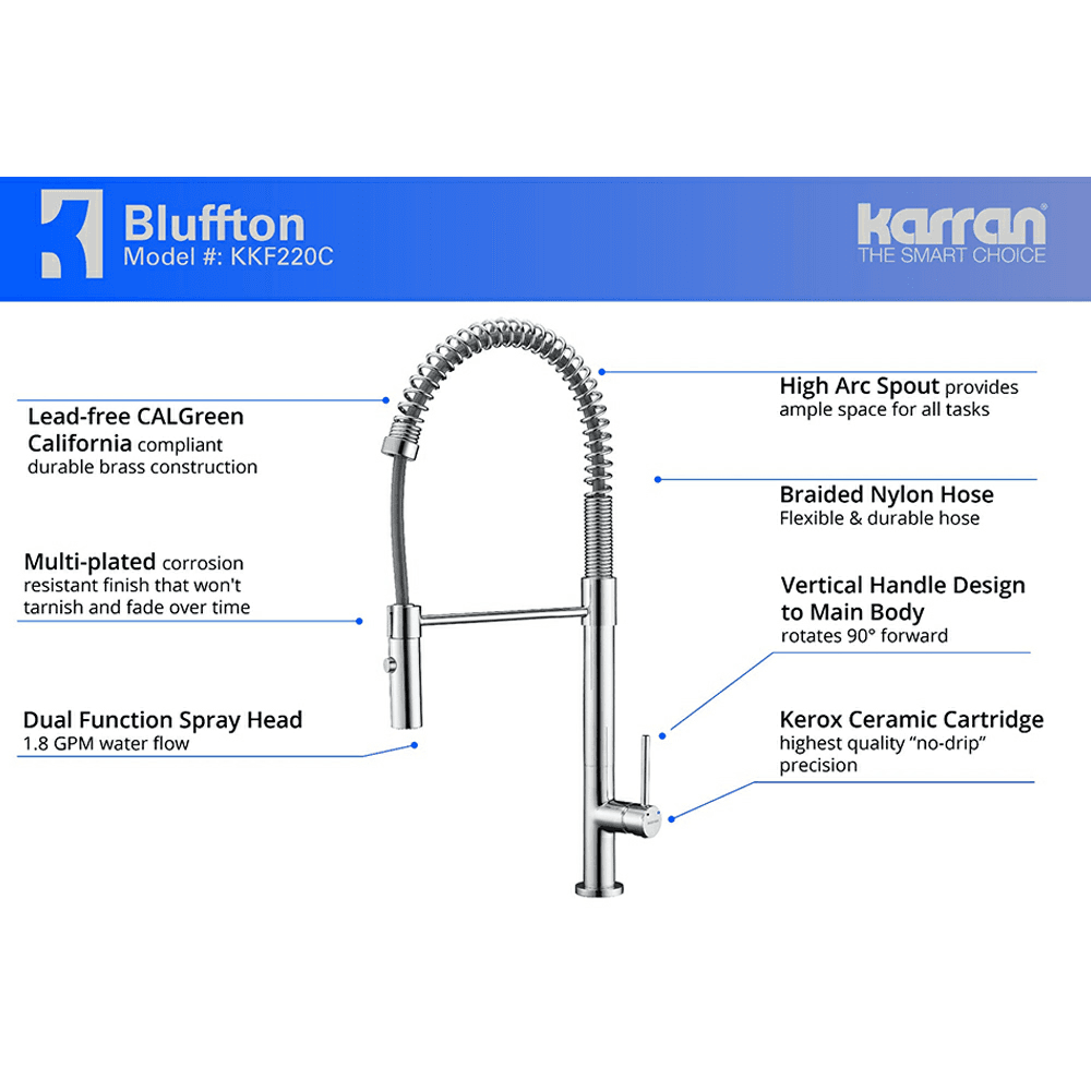 Bluffton Single-Handle Pull-Down Kitchen Faucet with Dual-Function Sprayer, Chrome